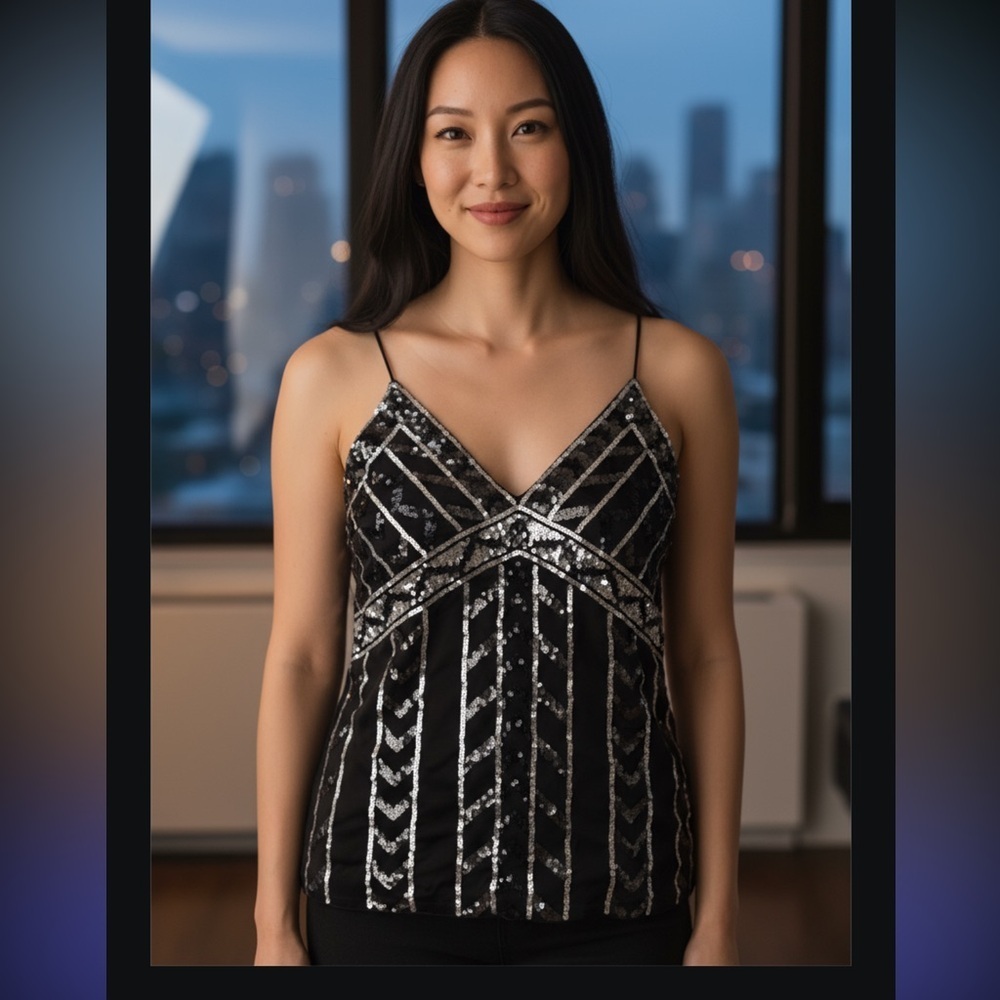 Express small Black Camisole with Silver Accents​​
